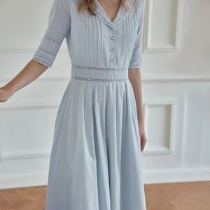 Simple Retro Fiona Light Blue Pintuck Midi Dress